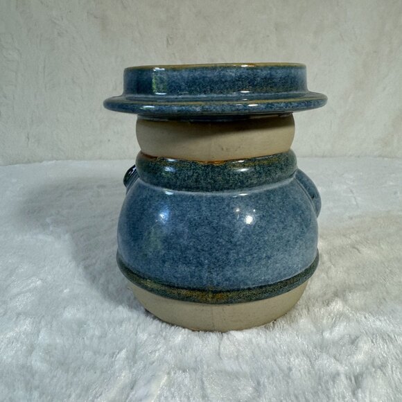 Kohl's Snowman Holiday Pillar Candle Holder Blue Hat Clothes Ceramic - Picture 4 of 6